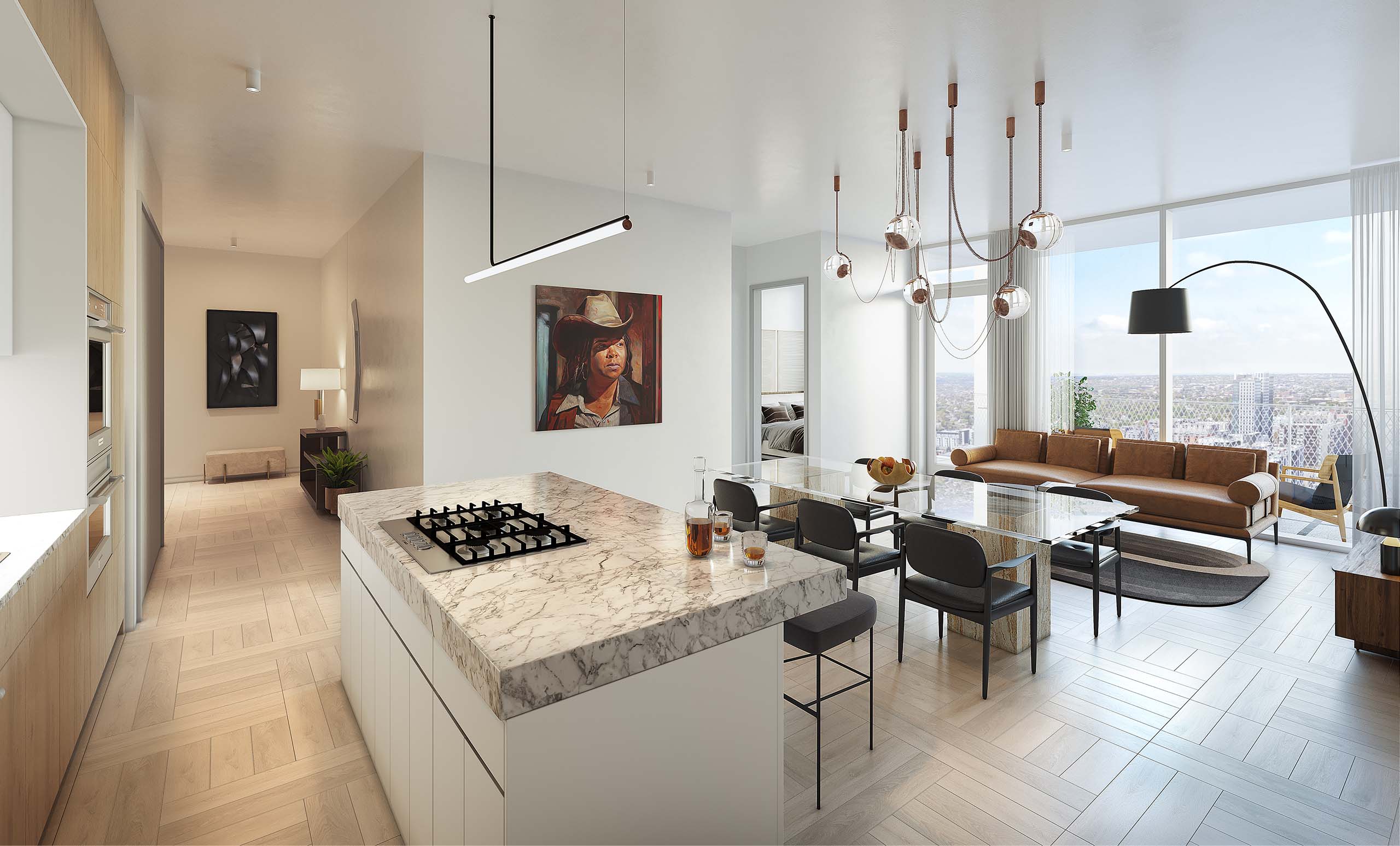 The Linden Residences Austin Texas Condo Tower Residence C1 Living Room & Kitchen