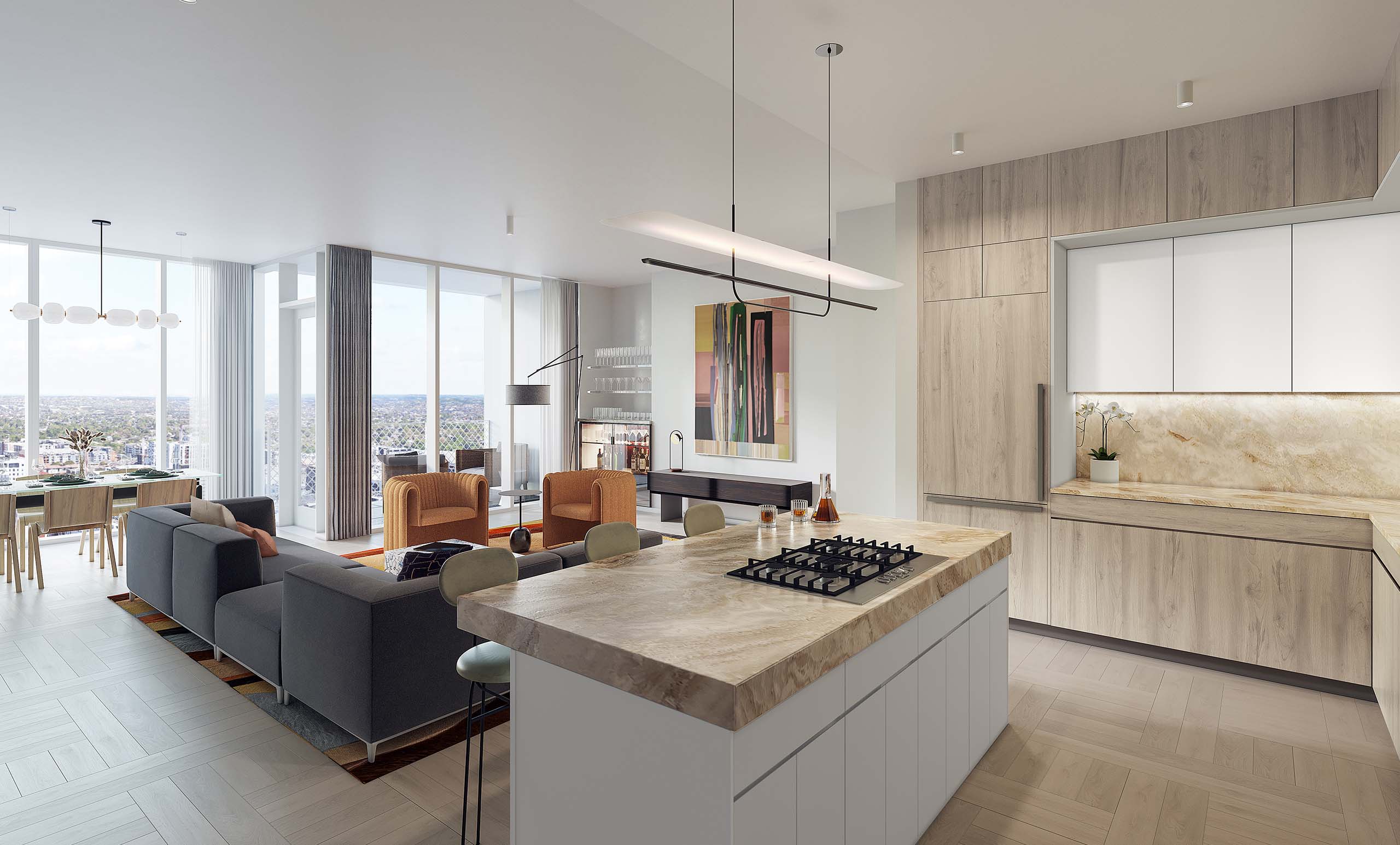 The Linden Residences Austin Texas Condo Tower Residence D1 Living Room & Kitchen