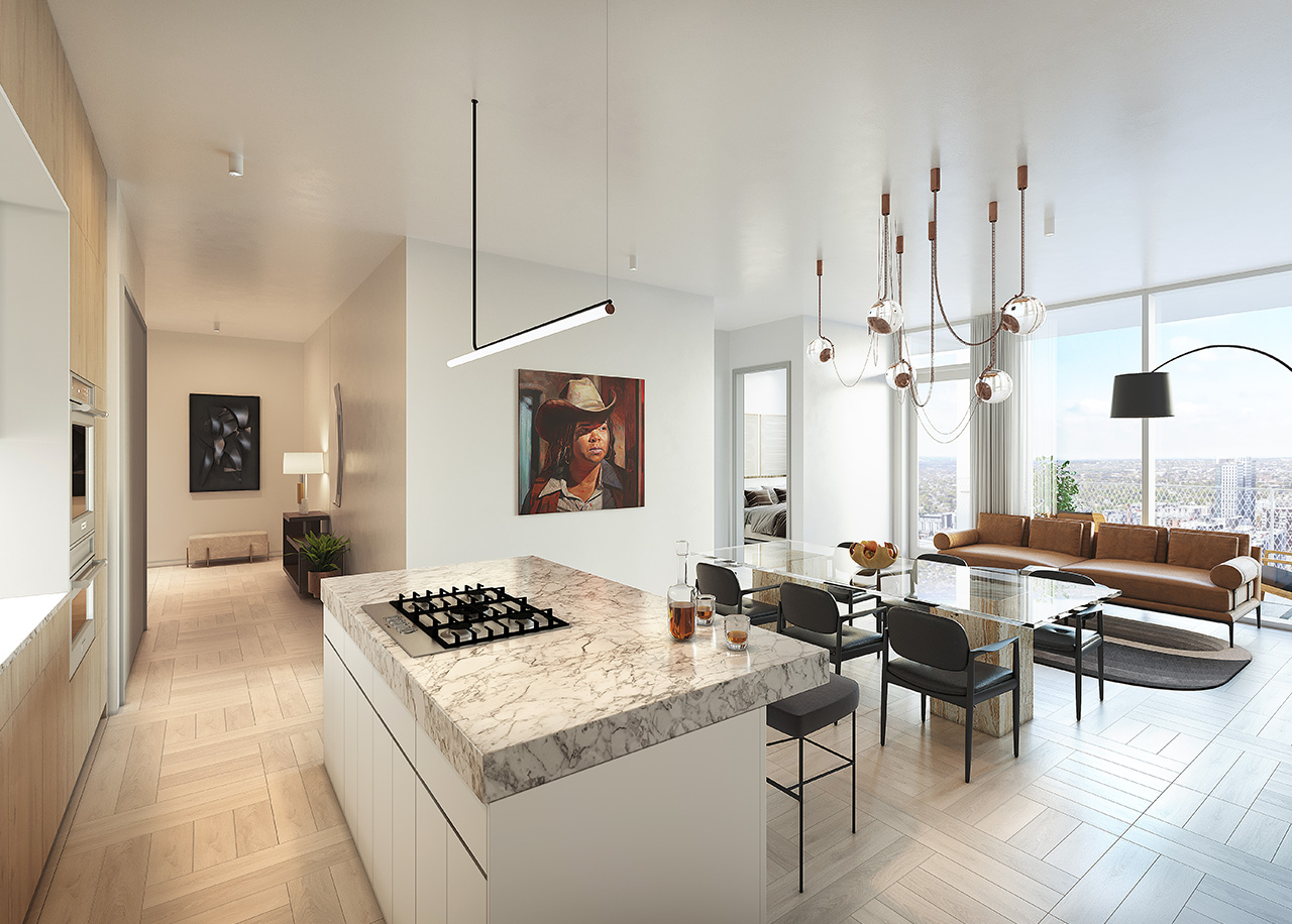 The Linden Residences Austin Texas Condo Tower Residence C1 Residence Kitchen Living