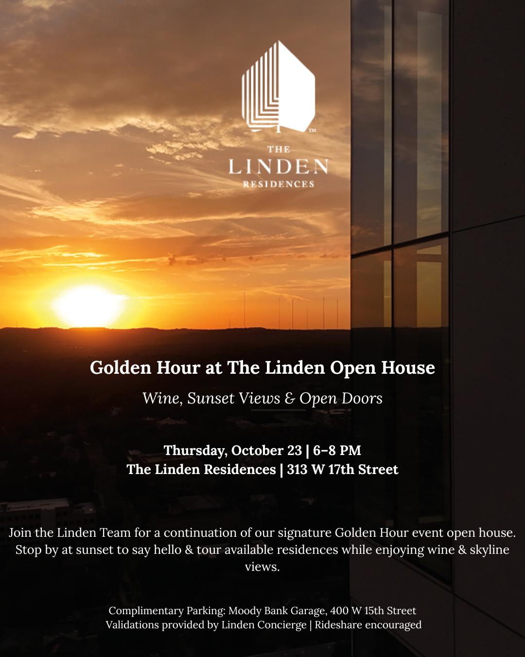 Golden Hour at The Linden Residences Sunset Over Austin, Texas
